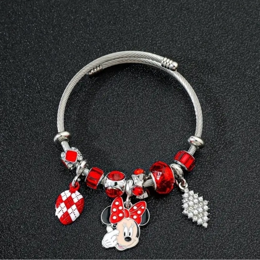 NWOT Minnie Mouse Beaded Charm Bracelet with Red Accents - Picture 3 of 9